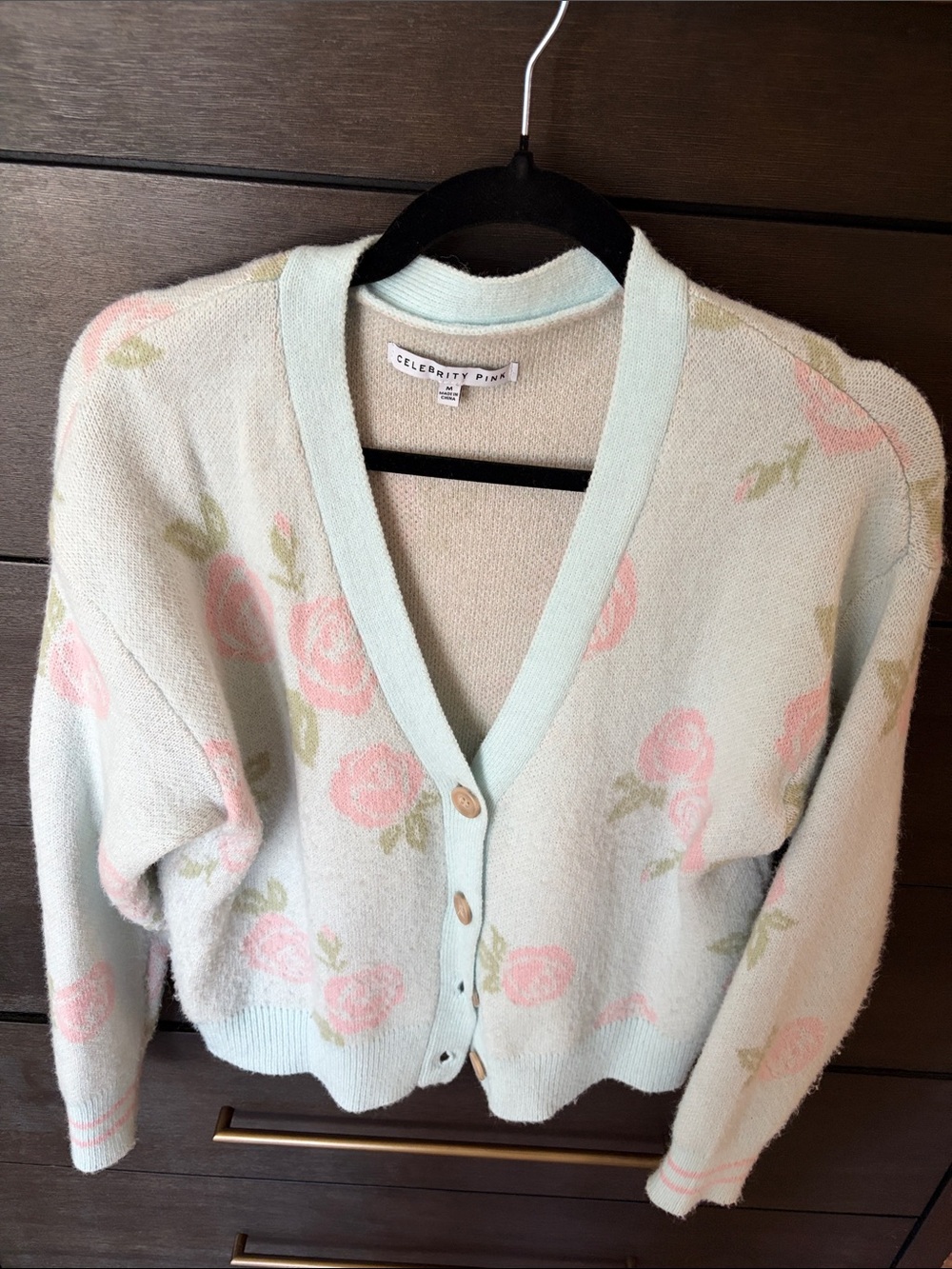 Celebrity Pink Pastel Floral Button-Up Cardigan Sweater - Light Mint/Pink